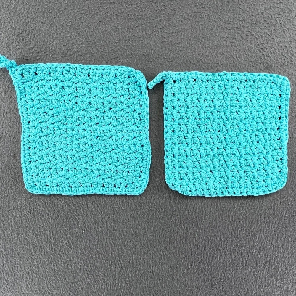 Handmade Crochet Pot Holders Turquoise Cotton Hot Pads Set of 2 Cottagecore Boho